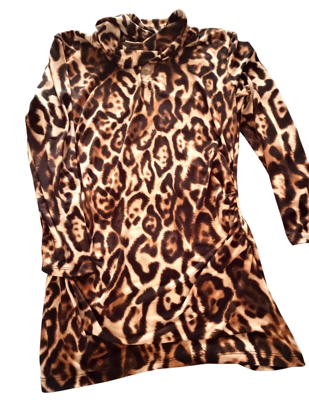 New York & Company Leopard Print Long Sleeve Top - Brown and Cream